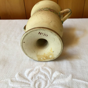 Antique Handled Vase: Early 1900s Floral Design Creamware with “No. 20” Mark