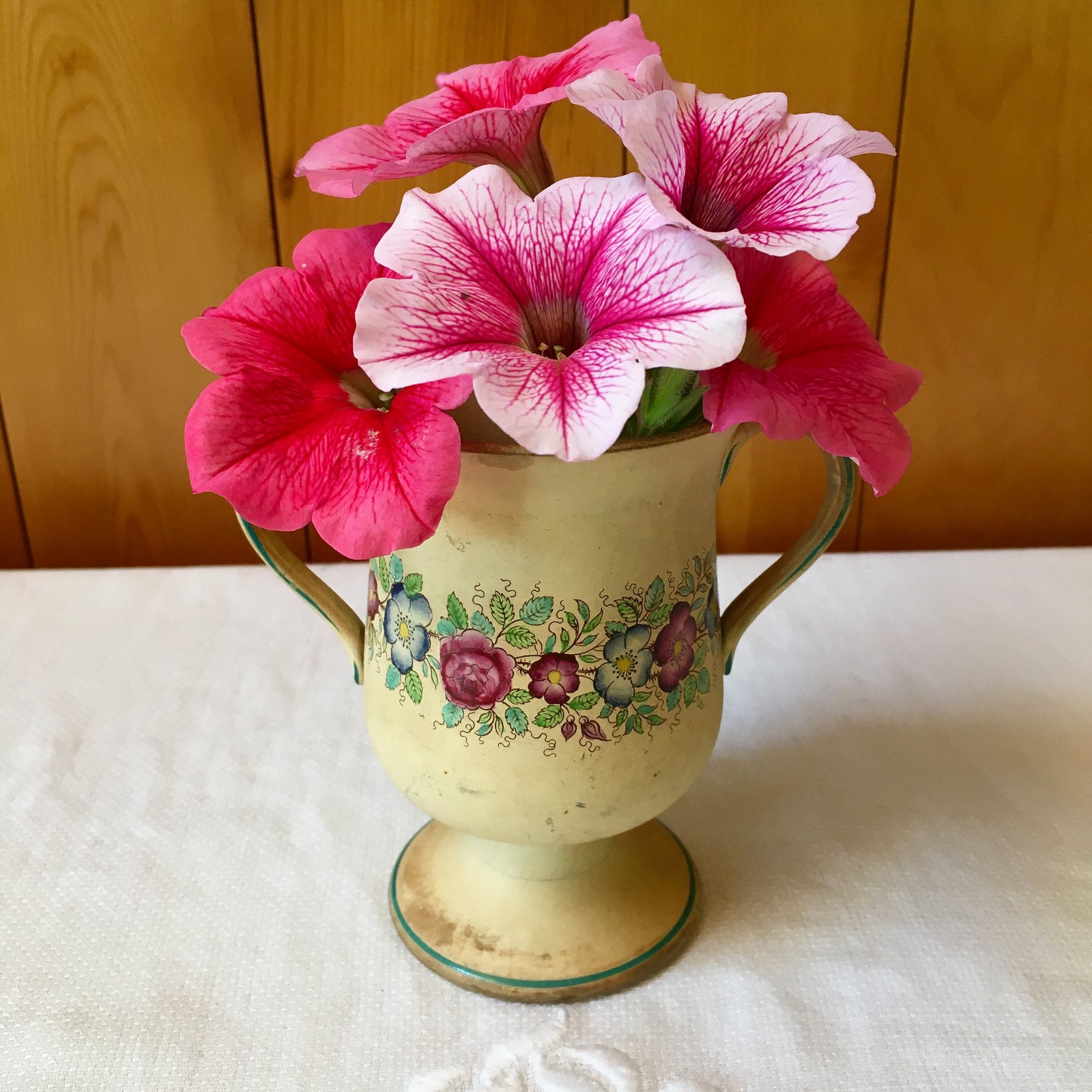 Antique Handled Vase: Early 1900s Floral Design Creamware with “No. 20” Mark