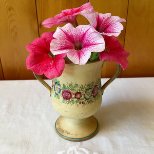 Antique Handled Vase: Early 1900s Floral Design Creamware with “No. 20” Mark