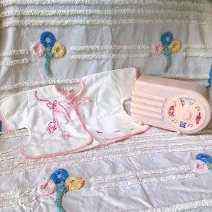 1940s–50s Baby Set: Chenille Bedspread, Handmade Flannel Jacket, Nursery Music Box
