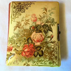 Antique Celluloid Photo Album with Rose Design & Clasp – 21 Photos, c.1890s