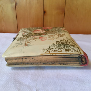 Antique Celluloid Photo Album with Rose Design & Clasp – 21 Photos, c.1890s
