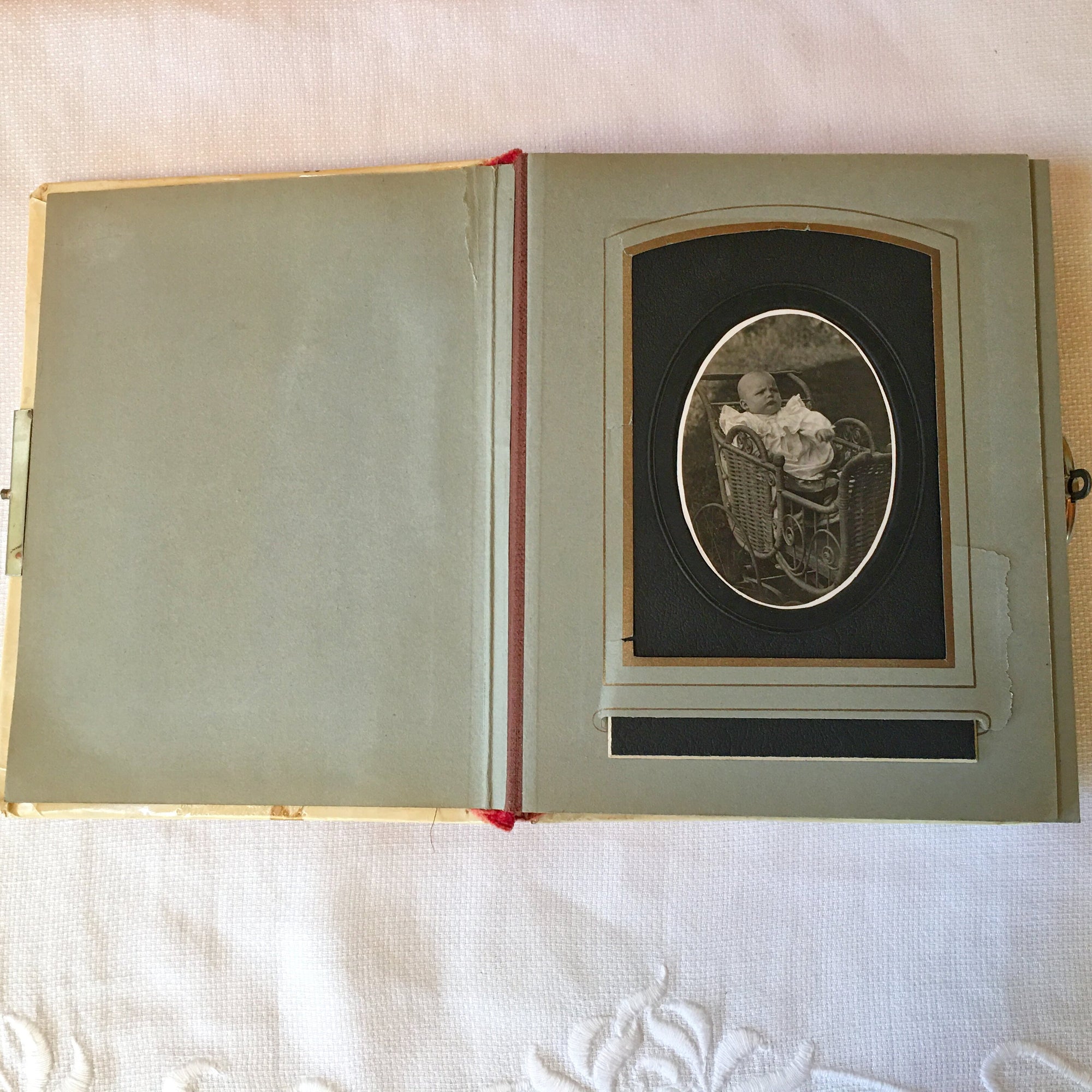 Antique Celluloid Photo Album with Rose Design & Clasp – 21 Photos, c.1890s