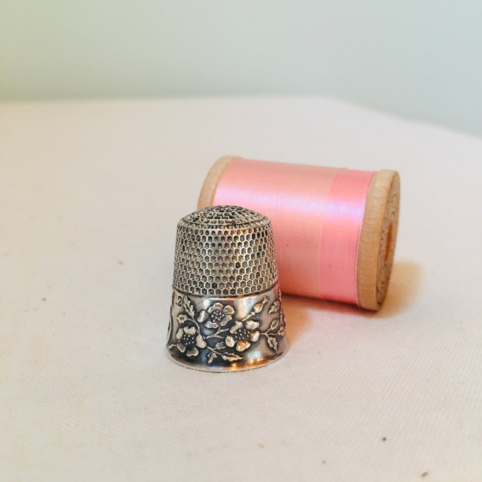 Ketcham & MacDougall thimble, sterling silver, wild roses