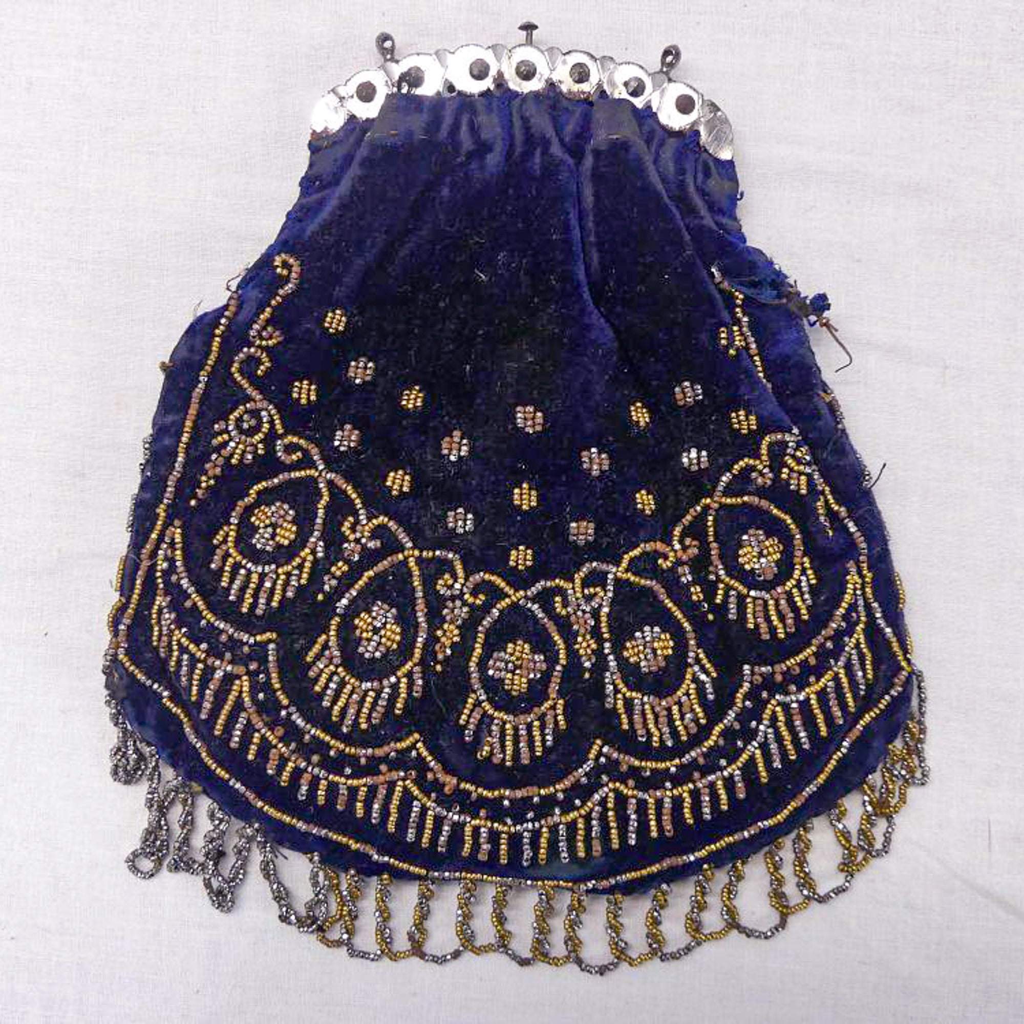 Antique Beaded Velvet Purse – c.1895–1910 Victorian Evening Bag, For Display or Restoration