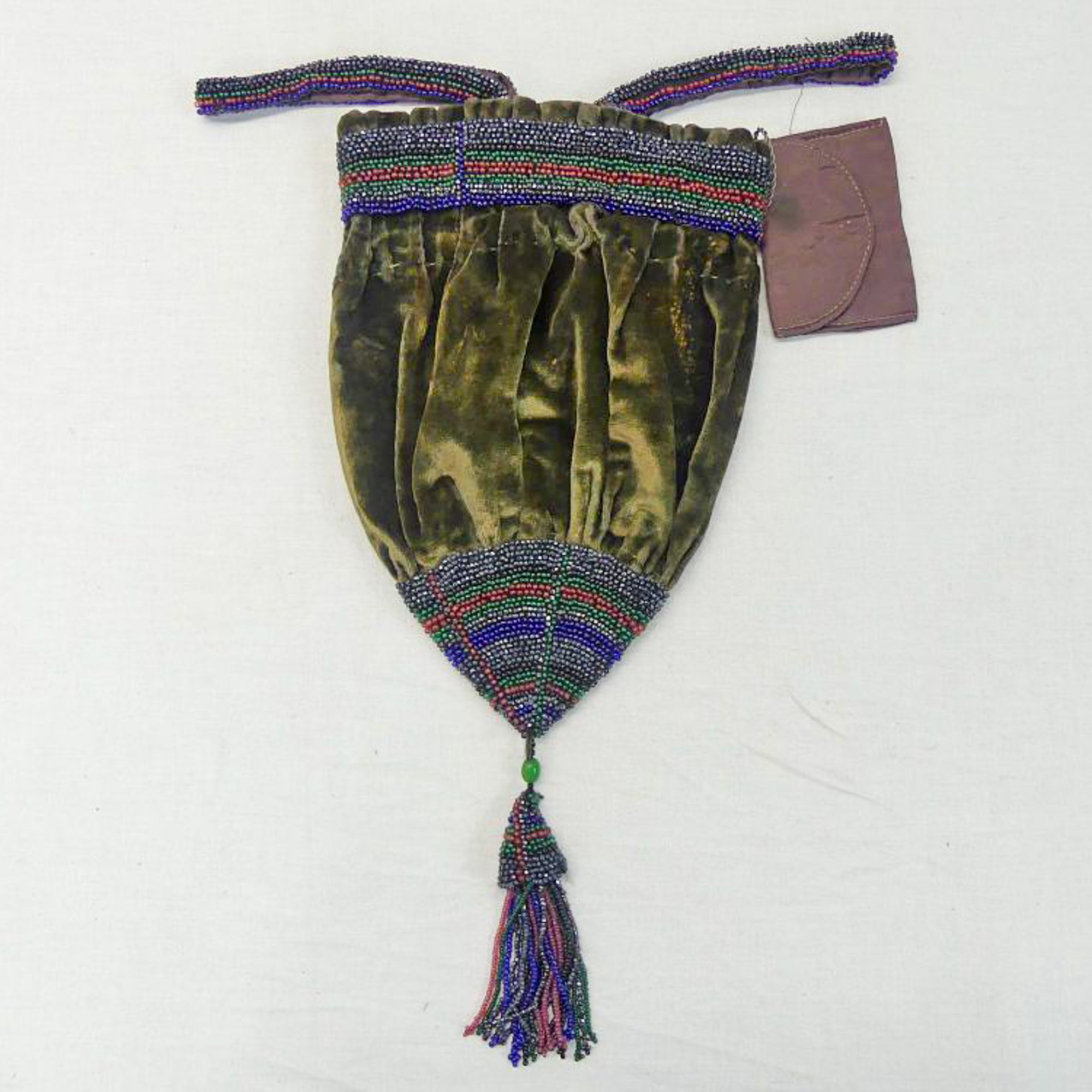 Antique Purse, Beaded Velvet Reticule, Circa 1895–1910, Tassel, Glass Beads, with Inner Coin Purse