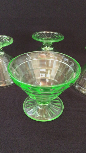 Set of 4 1930’s Uranium Glass Dessert/Sherbet Dishes, Art Deco Design