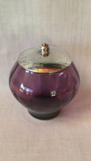 Antique Vanity Jar: Webster Sterling Silver Lid, Amethyst Glass, Early Art Deco