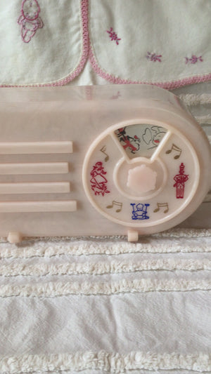 1940s–50s Baby Set: Chenille Bedspread, Handmade Flannel Jacket, Nursery Music Box