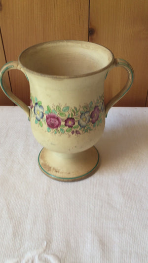 Antique Handled Vase: Early 1900s Floral Design Creamware with “No. 20” Mark