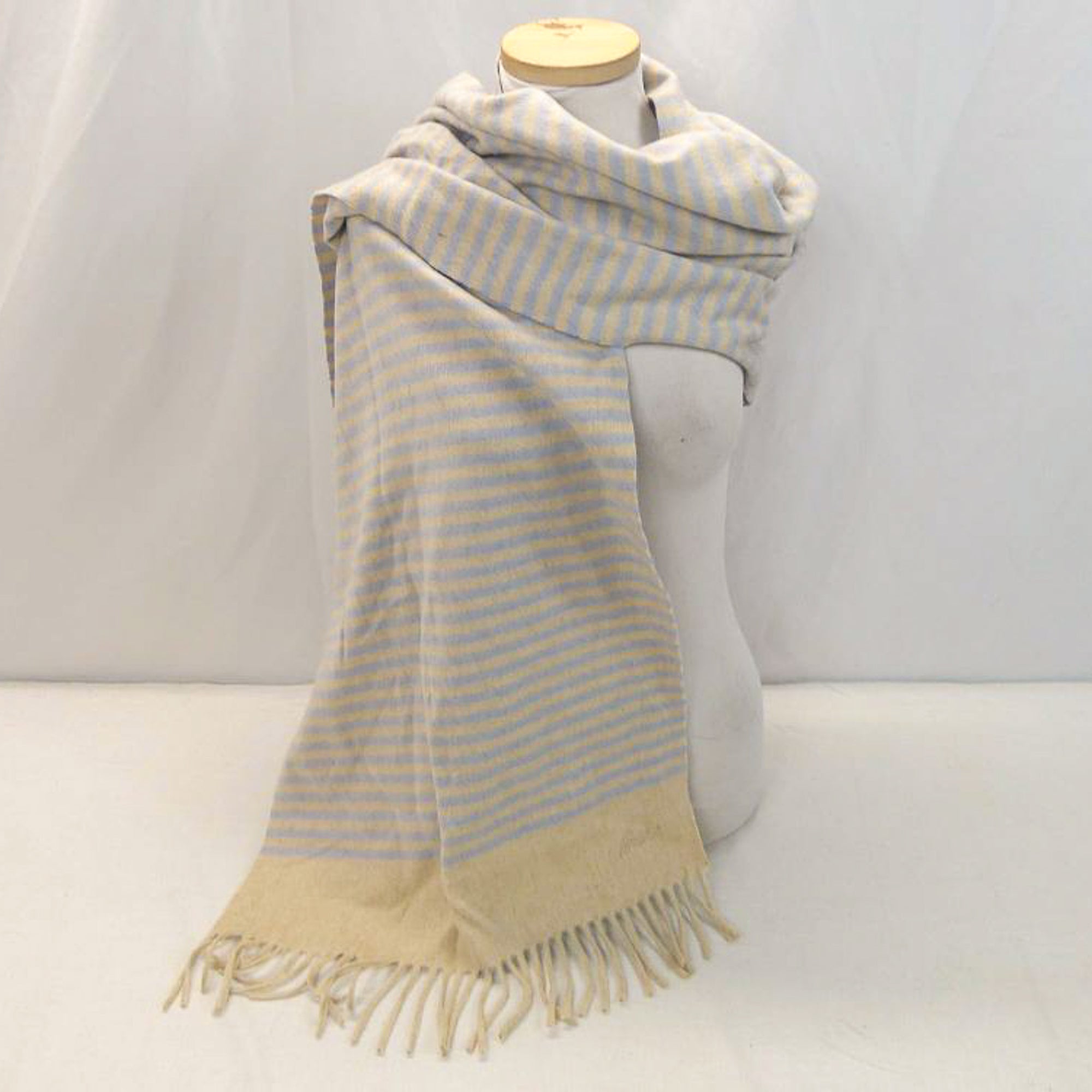100% Cashmere Scarf, Brioni, Beige & Blue Stripes, Made in Italy, 72" Wrap Shawl
