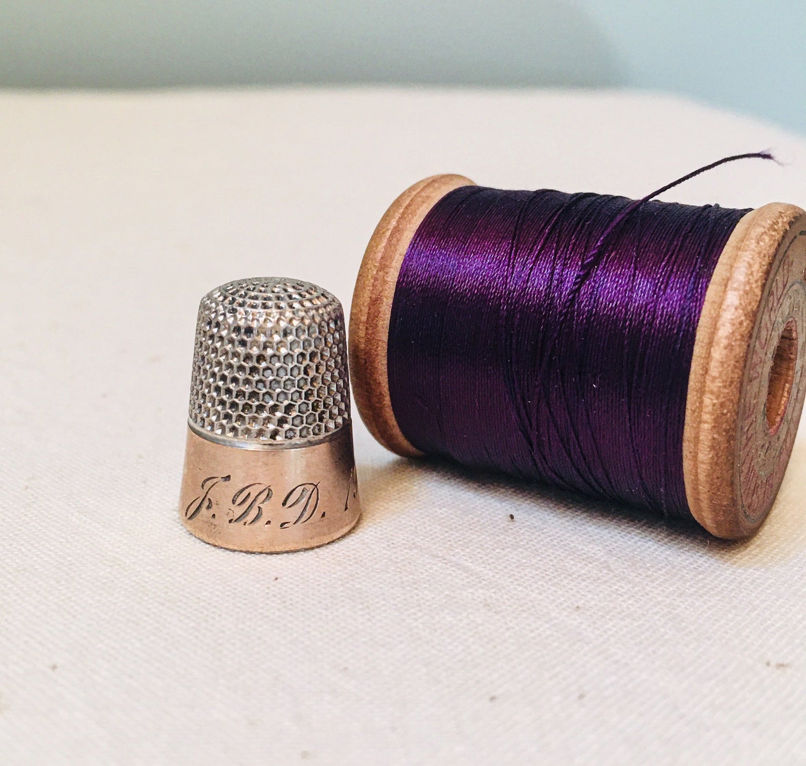 Ketcham & McDougall Thimble, Sterling Silver with Gold Band, Size 5, Engraved “JBD 1921” (#12)