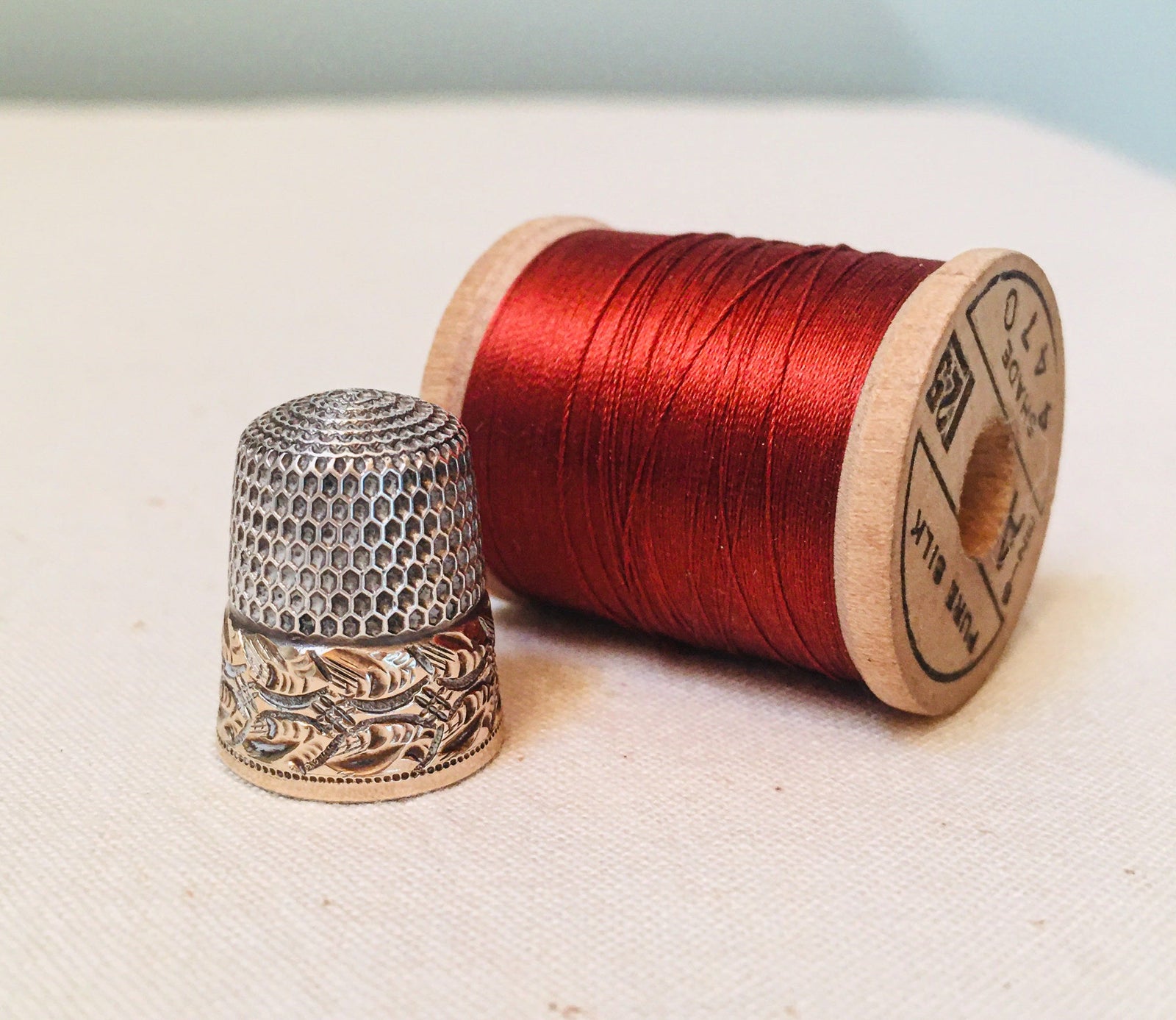 Simons Bros Thimble, Sterling Silver with Gold Band, Size 7, Engraved with Initials (#13)