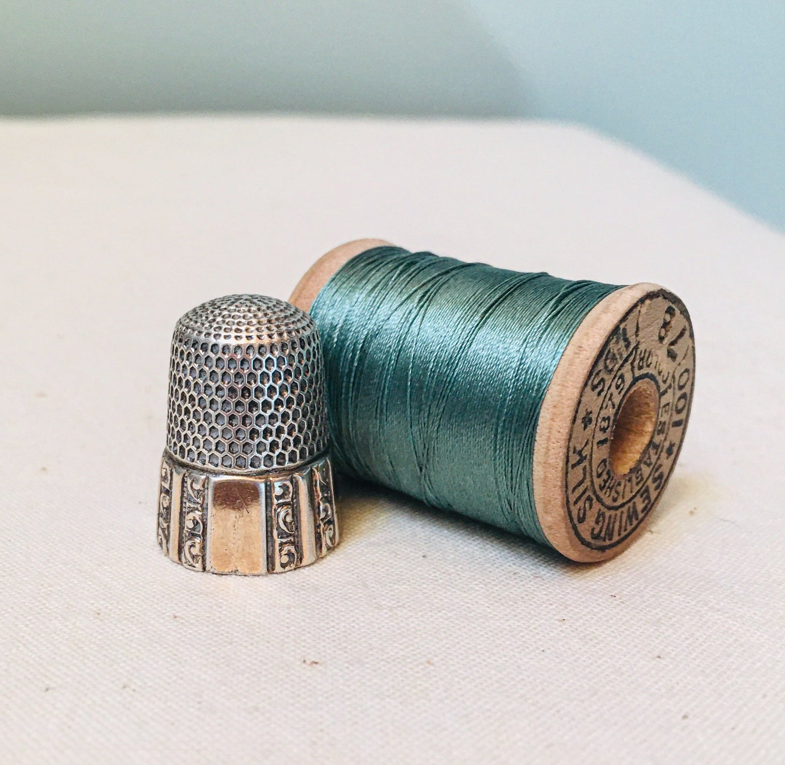 Simons Bros Thimble, Sterling Silver with Gold Band, Size 10 (has character…) (#14)