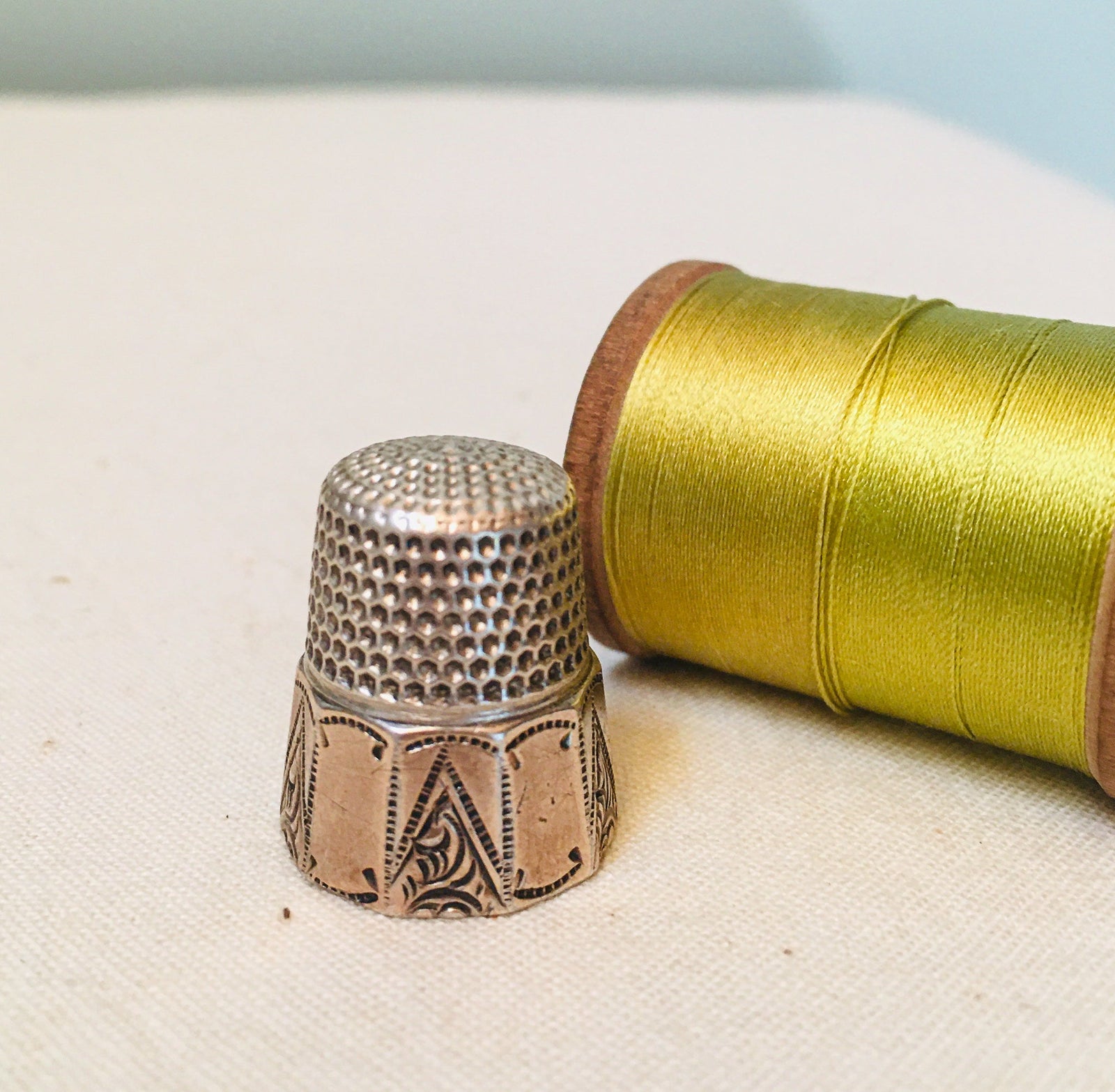 Thomas F Brogan Thimble, Sterling Silver with Gold Band, Size 9 (#17)