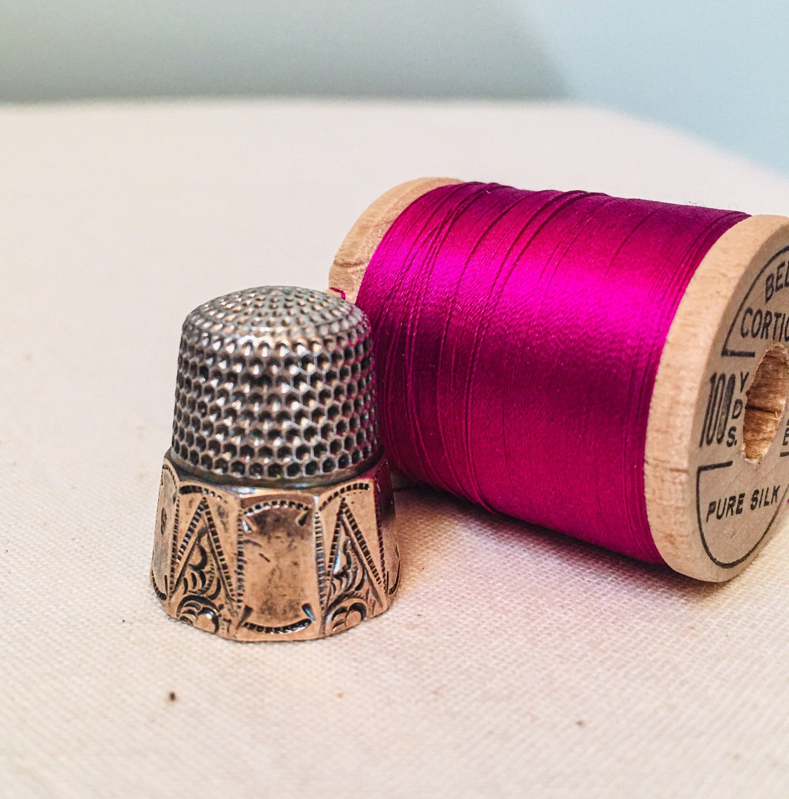 Thomas F Brogan Thimble, Sterling Silver with Gold Band, Size 9 (#18)