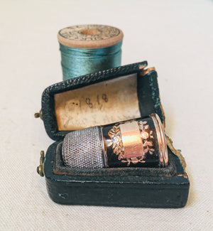 1818 Piercy’s Patent Tortoiseshell, Silver and Gold Thimble with Original Leather and Silk Presentation Case