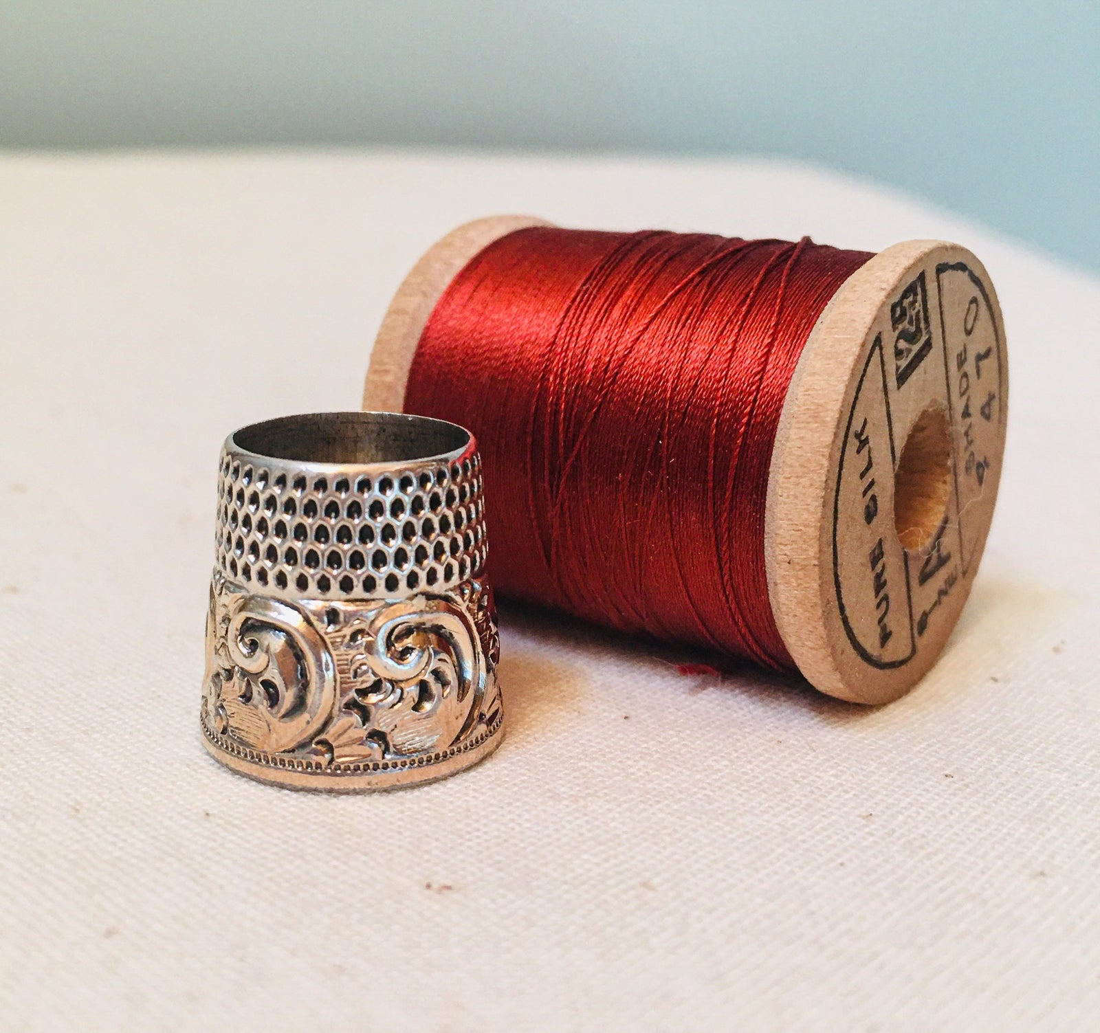 Tailor’s Thimble, Sterling Silver with Gold Band, Size 8, Engraved “JC” (#9)