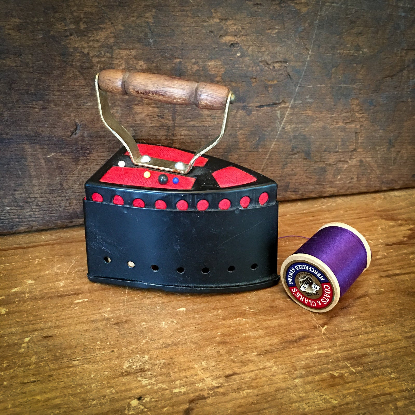 Vintage Pin Cushion/Tape Measure in Shape of Iron