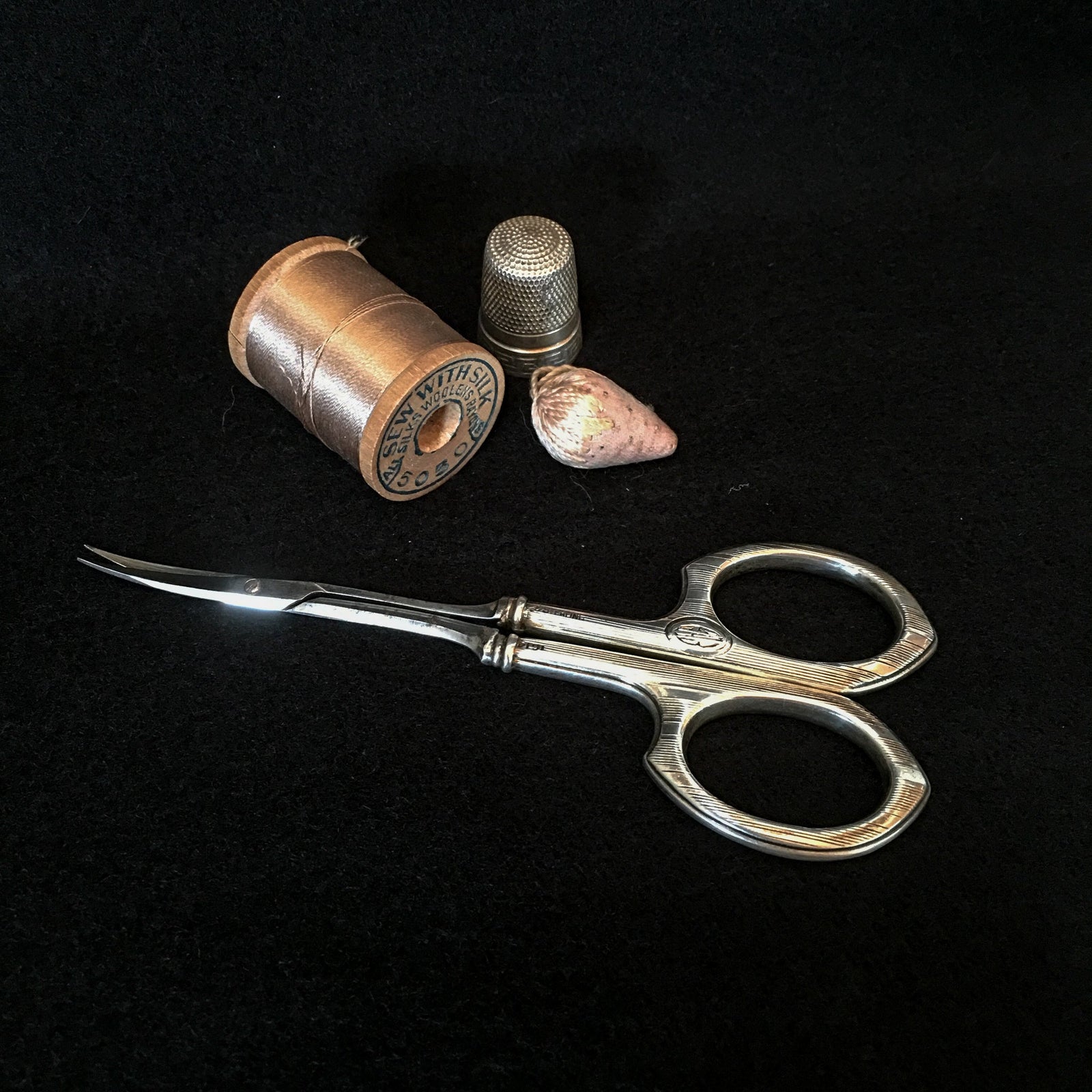 Antique Sterling Silver Embroidery Scissors, Engraved “EAB”