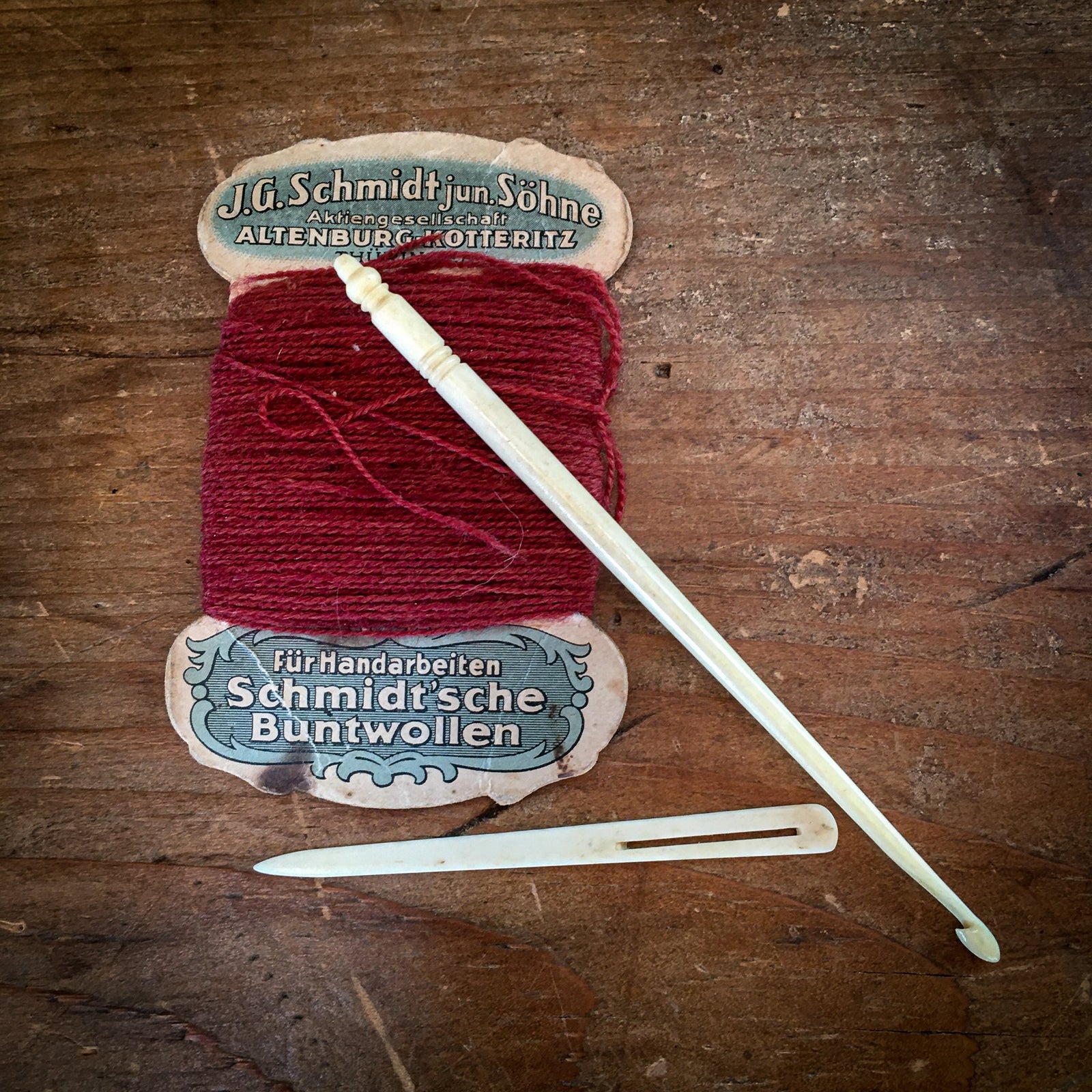 Carved Bone Crochet Hook and Bodkin