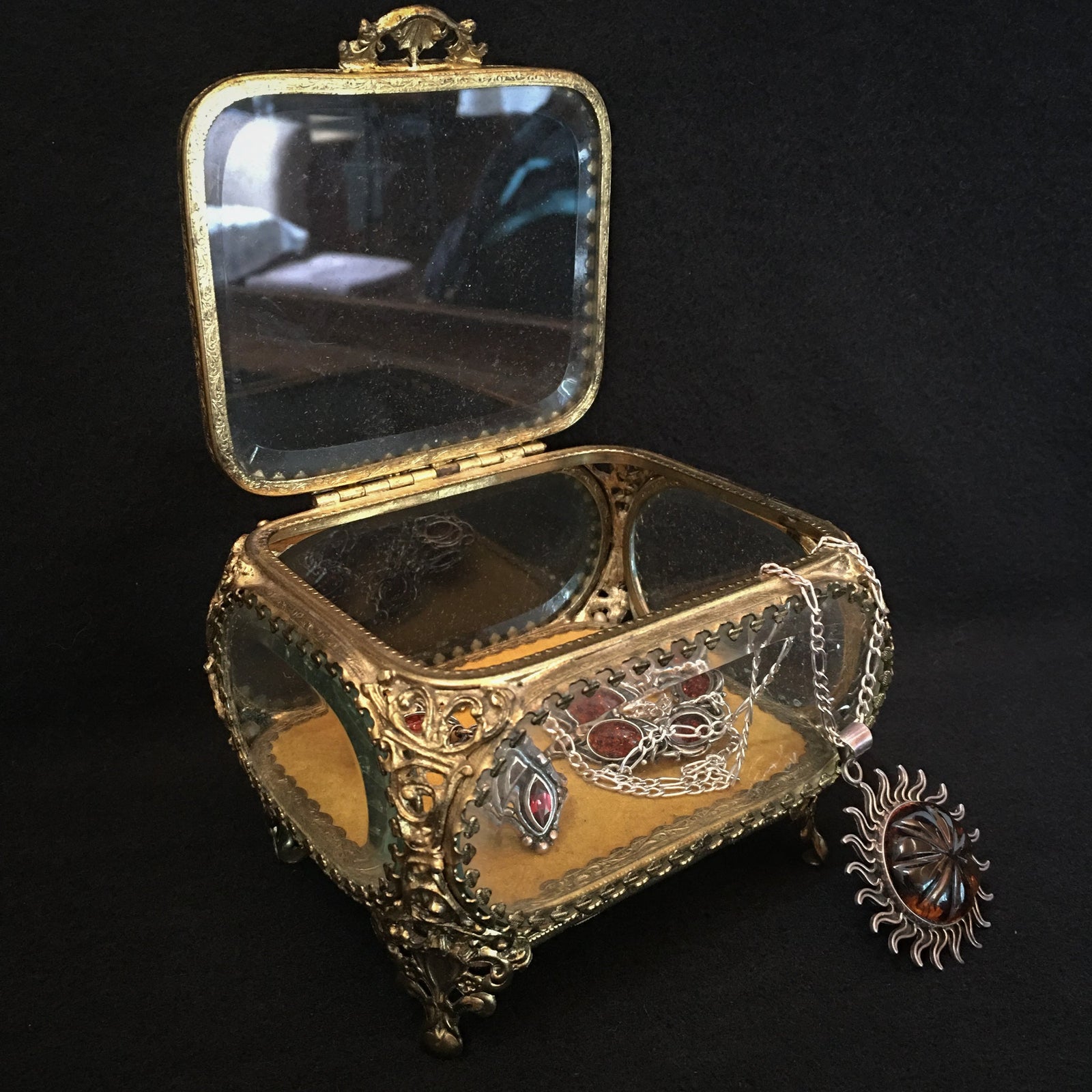 Vintage Glass and Brass Jewelry Casket