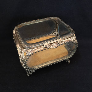 Vintage Glass and Brass Jewelry Casket