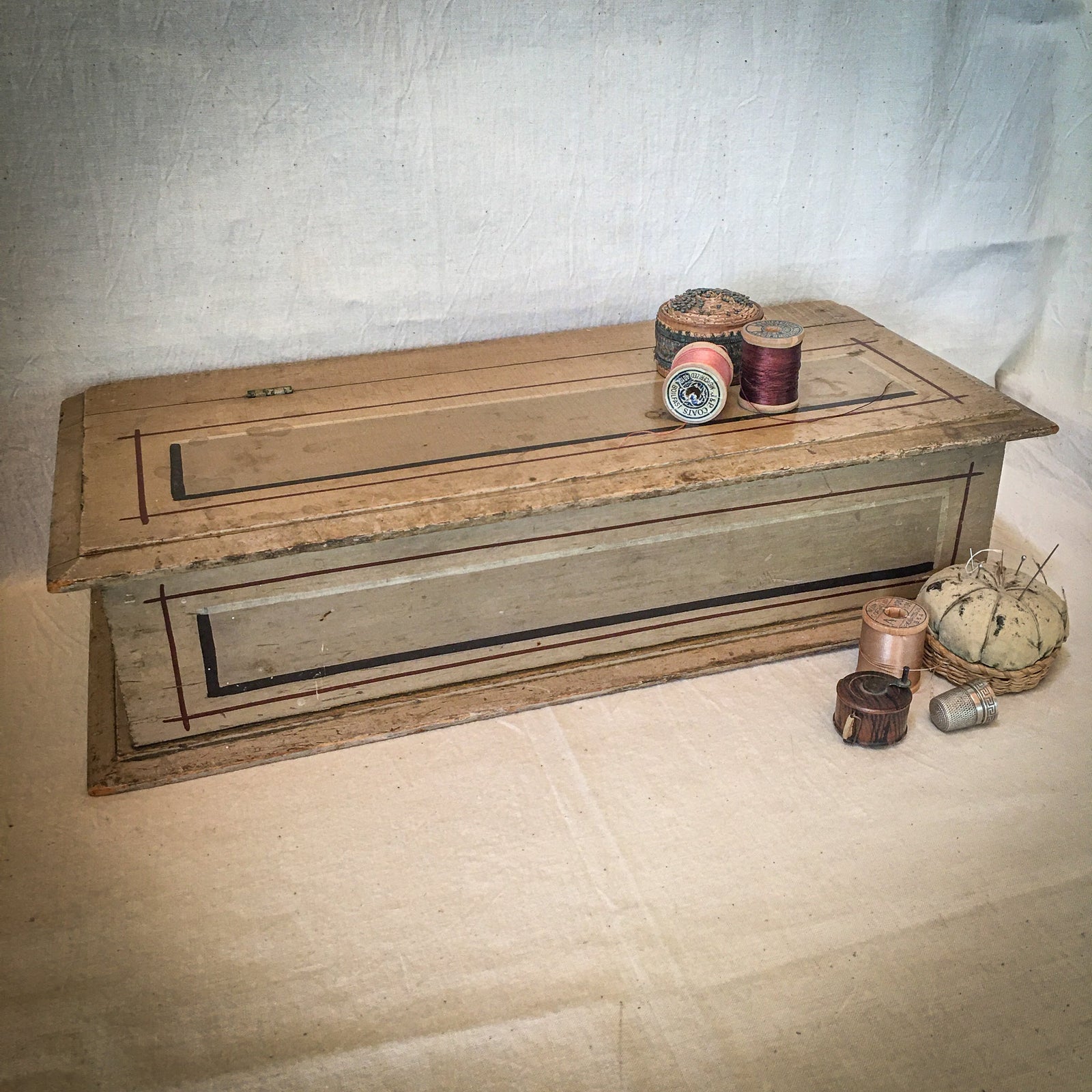 Early 1900’s Painted Wood Sewing/Dresser Box