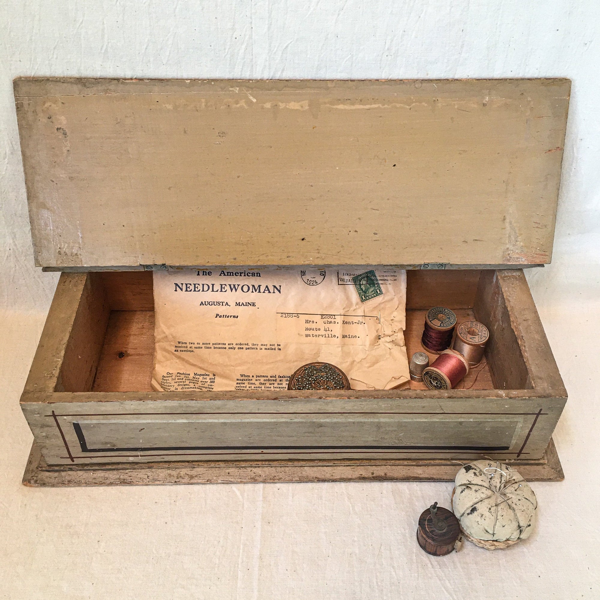 Early 1900’s Painted Wood Sewing/Dresser Box