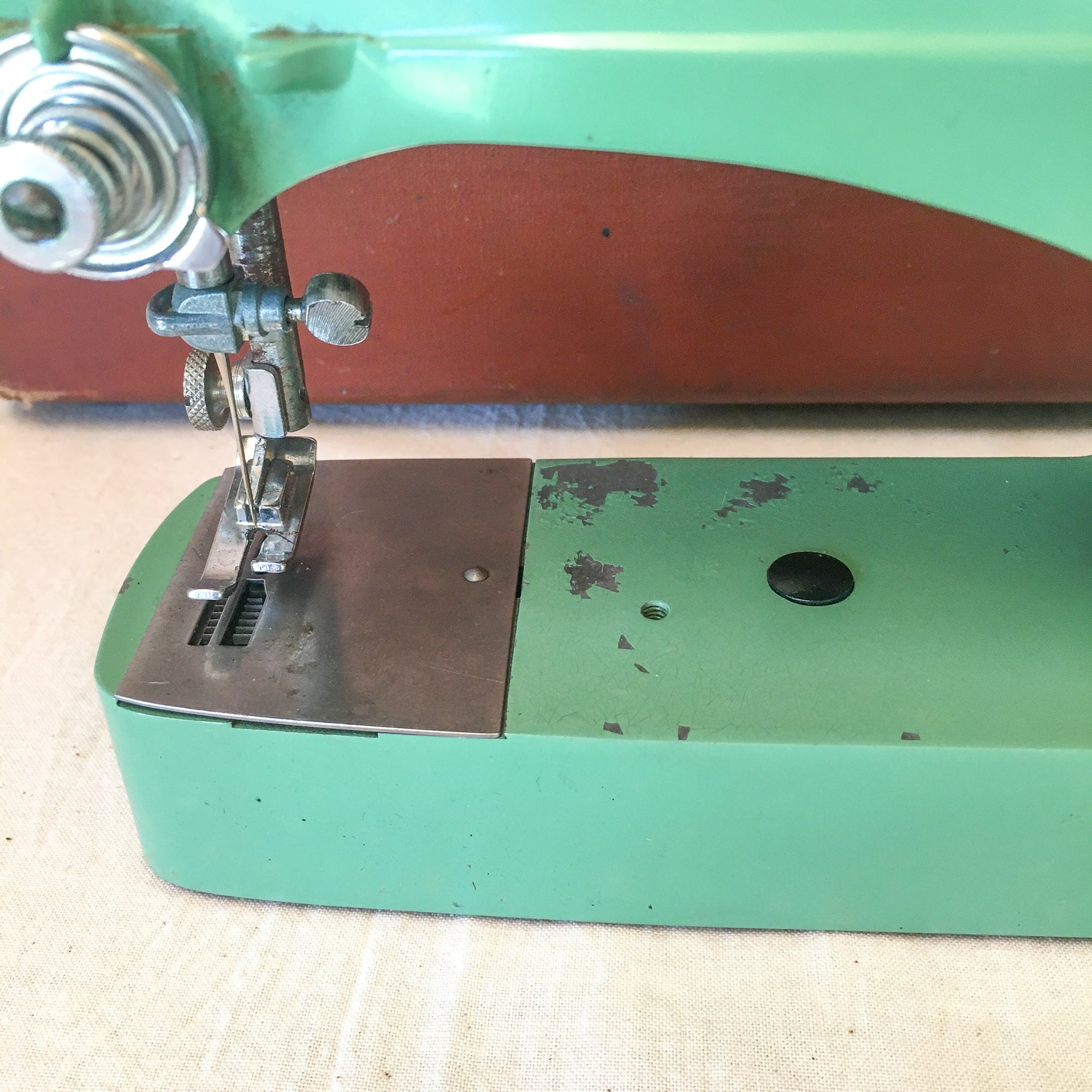 1950’s Bell Sewing Machine with Original Case, Attachments and Accessories