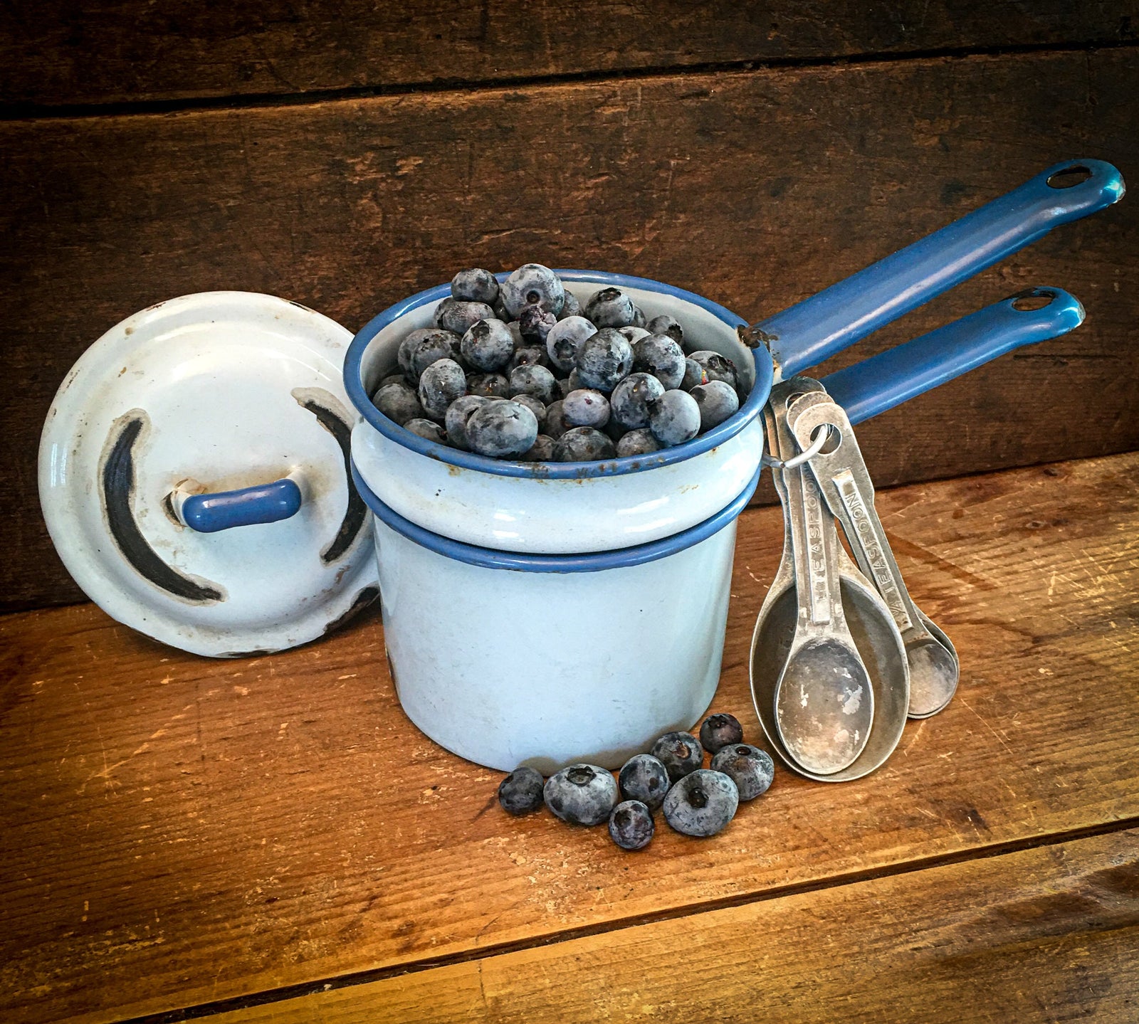 Tiny Vintage Enamelware Double Boiler – Blue!