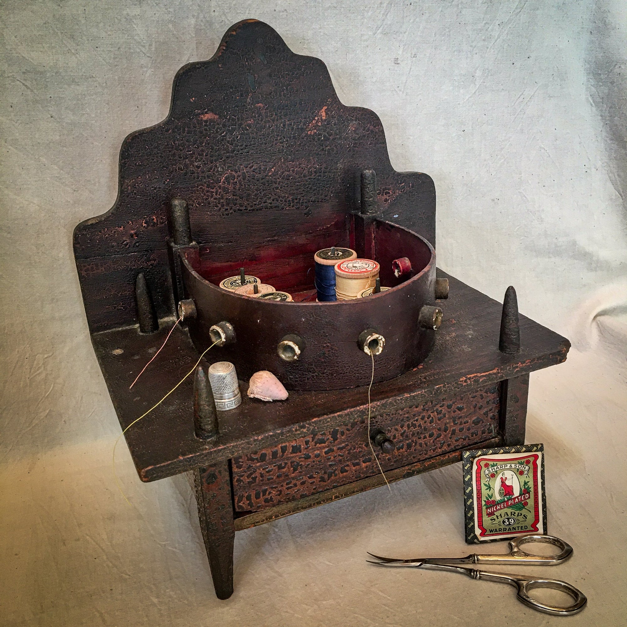 19th Century Sewing Box, Spool Holder