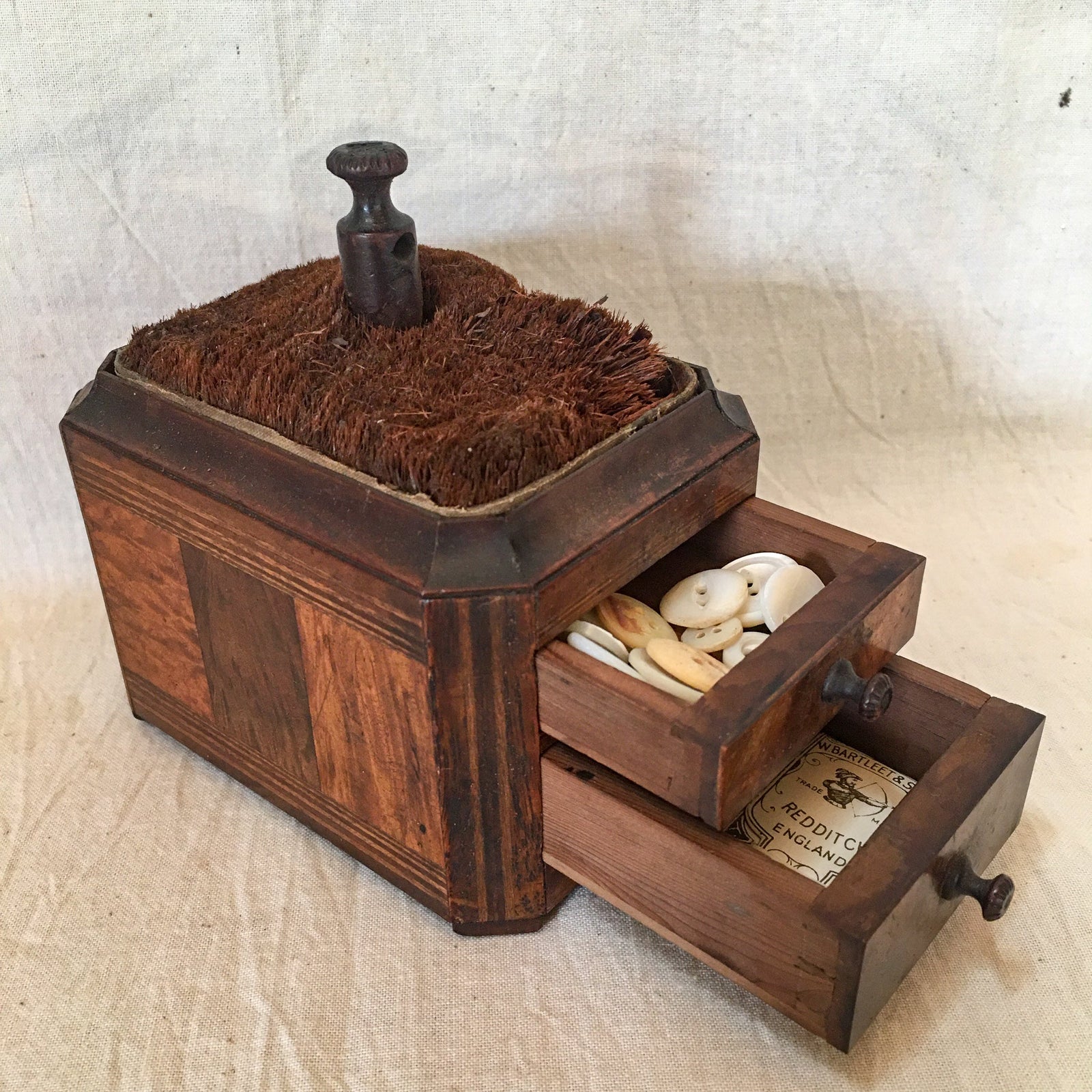 1800’s Sewing Box with Horsehair Pin Cushion