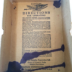 1924 Simplex Typewriter with Original Box and Instructions