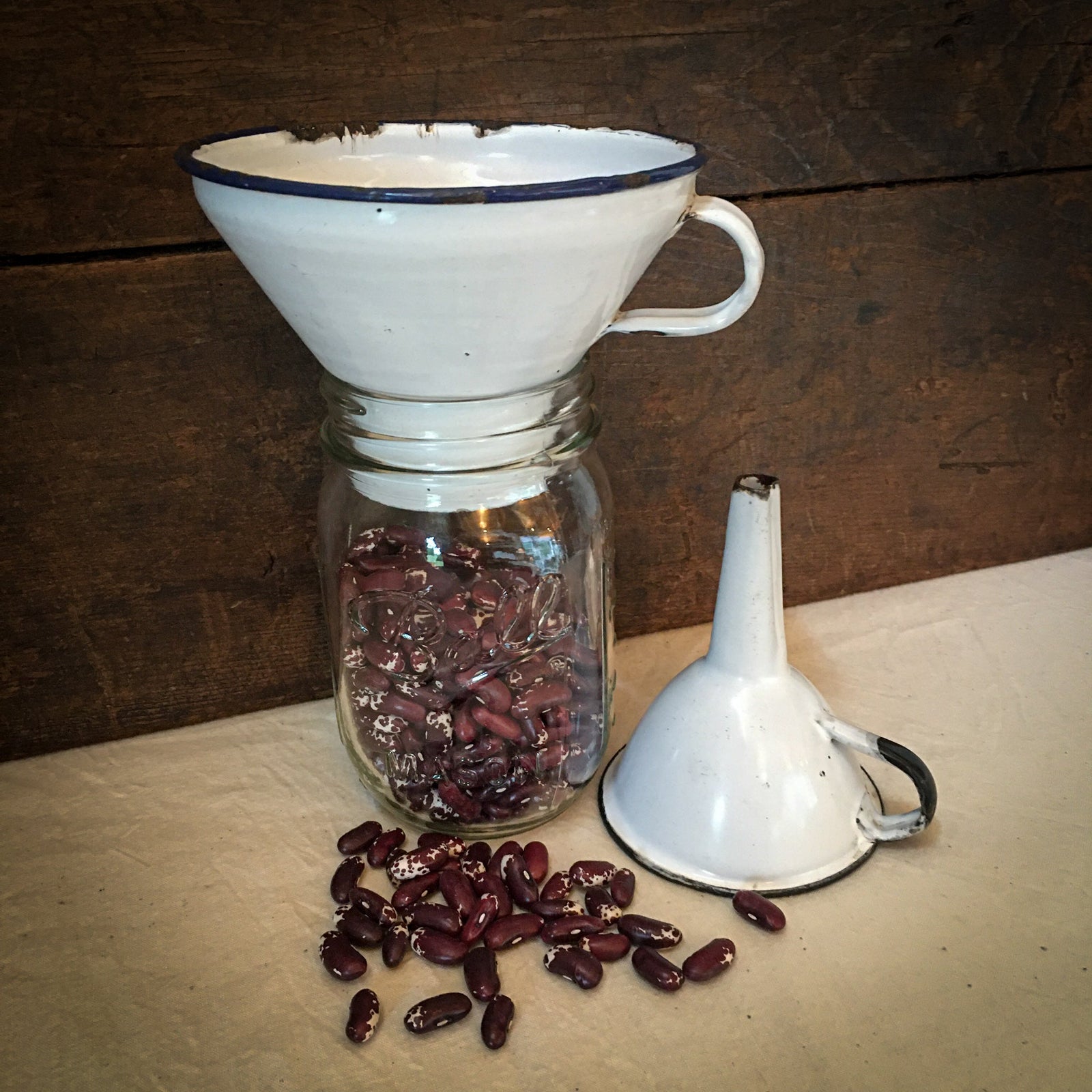 Pair of Vintage Enamelware Funnels