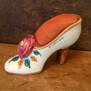 An Autumn Pair!  #4 Shaker Box and ‘40’s – ‘50’s Ceramic Shoe Pincushion