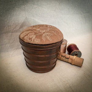 1920’s Wooden Spool Bucket with Pincushion Top