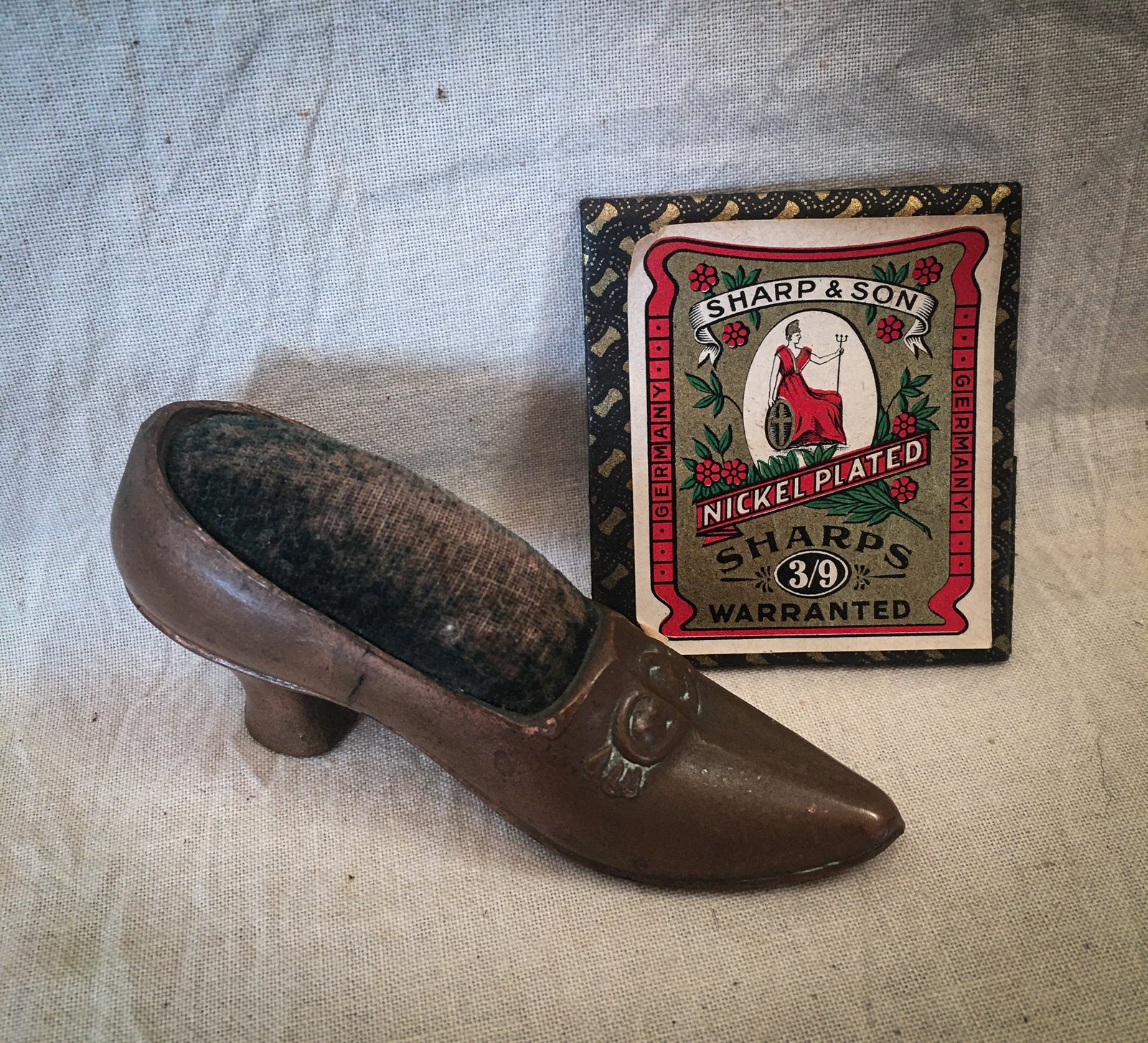 Antique Metal Shoe Pincushion