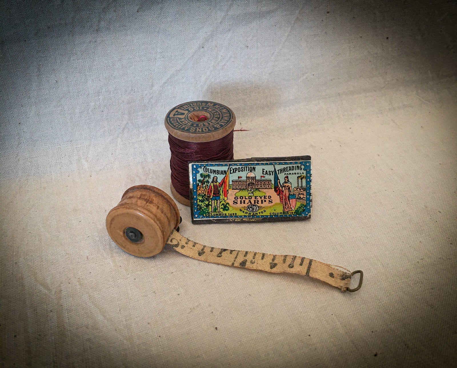 1800’s Wooden Sewing Tape Measure with Brass Handle