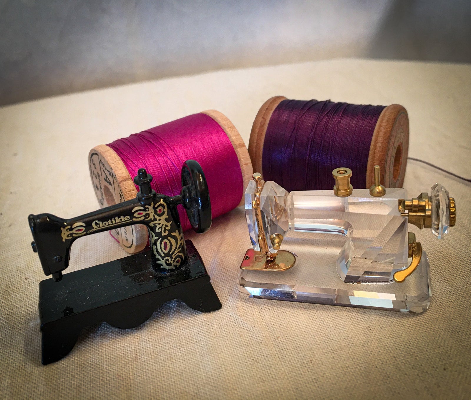 Pair of Tiny Sewing Machines, Swarovski Crystal and Clotilde