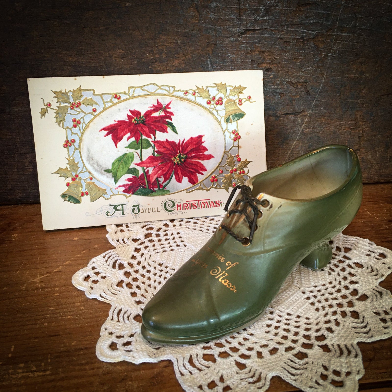 Lady’s Porcelain Shoe and 1912 Christmas Postcard