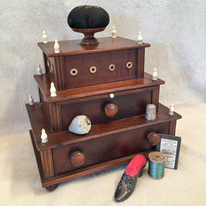 19th Century 3 Tier Sewing Box with Pin Cushion and Mirror