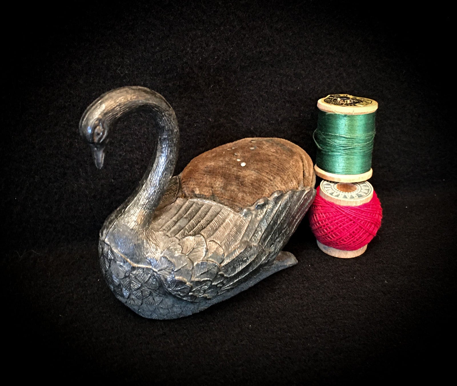 Late 1800s Swan Pincushion, Silver Plate?