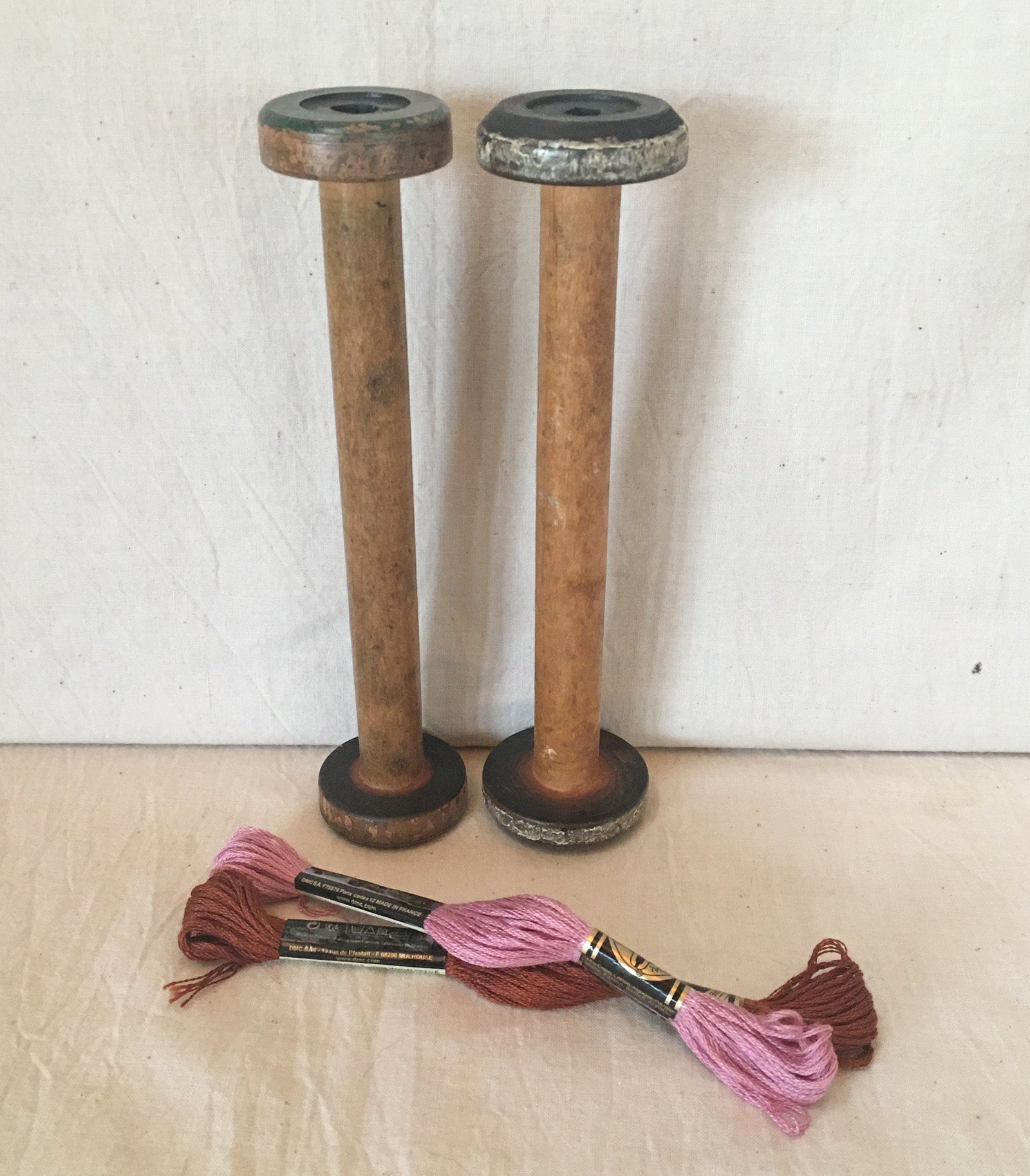 Set of 2 Wooden Spools, 7” Long