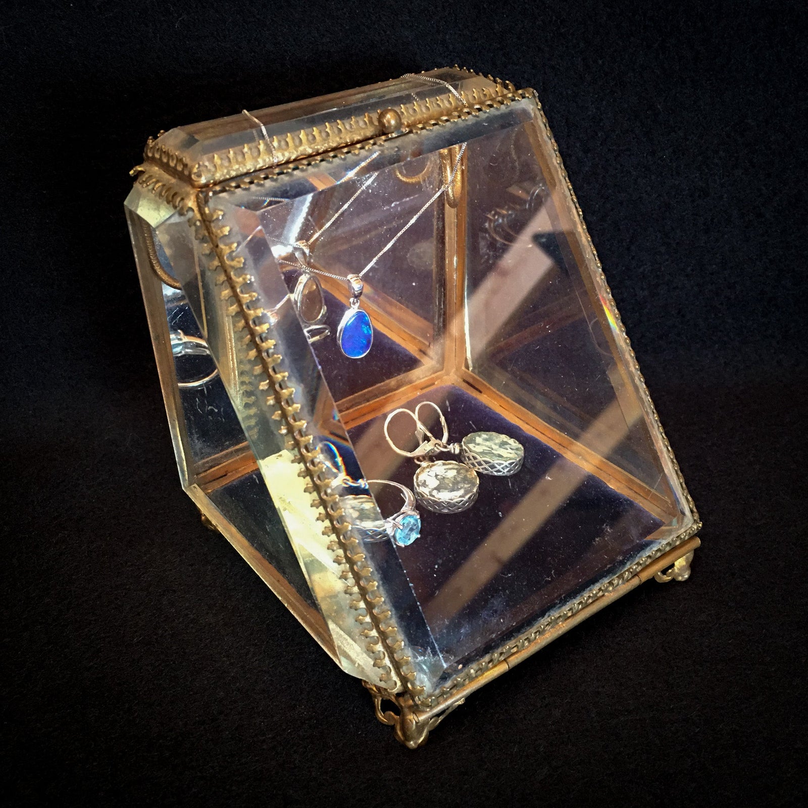 1920s - 1930s Brass and Glass Jewelry Casket