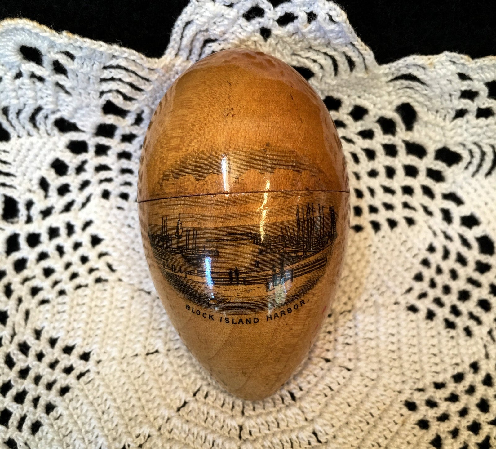 1880’s – 1910’s Mauchline Ware Sewing Egg with Complete Kit