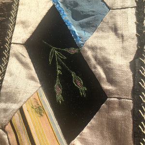 Antique Quilt, Silk and Velvet with Original Artwork, Hand Painted