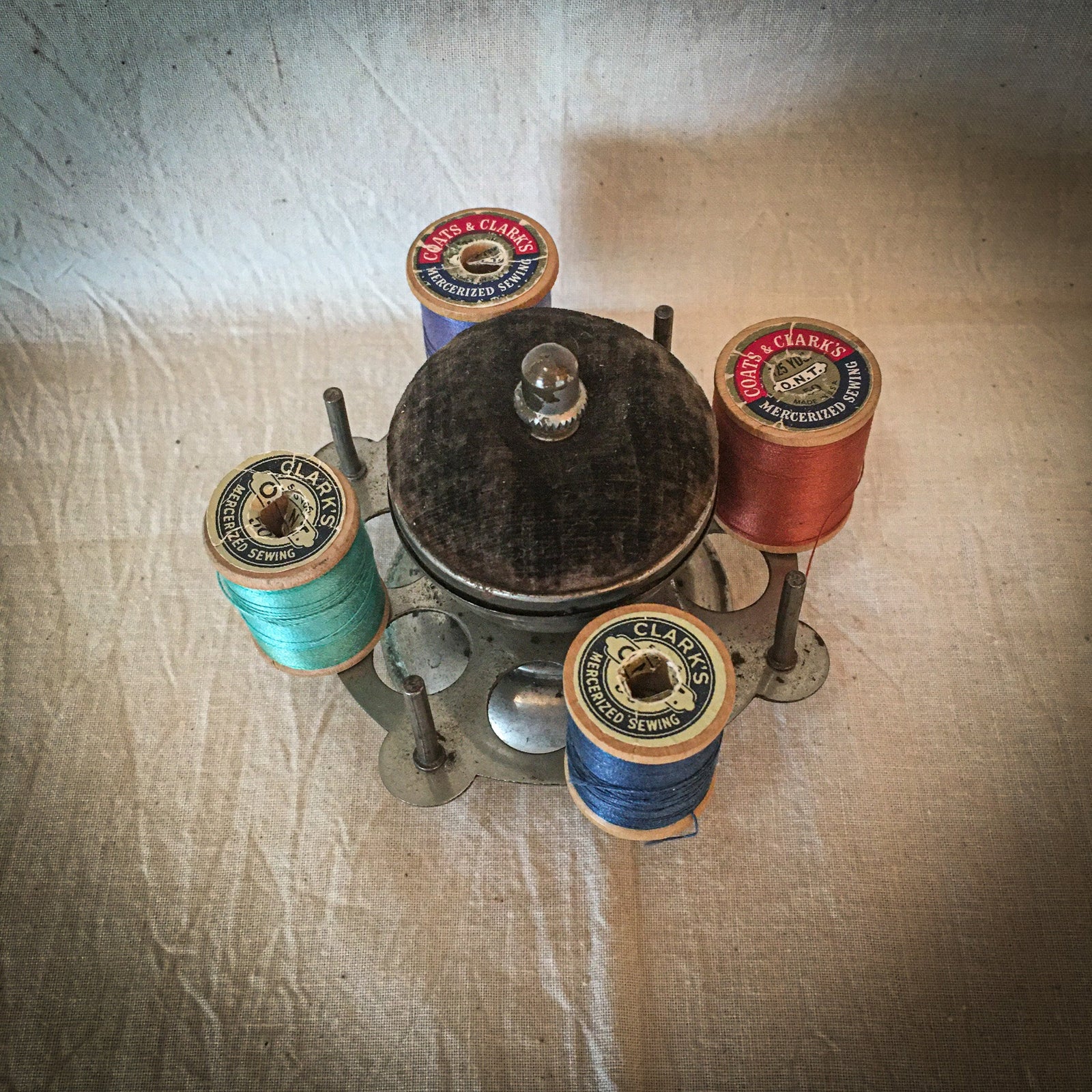 Victorian Era Spool Holder with Pin Cushion, The Louise Economy