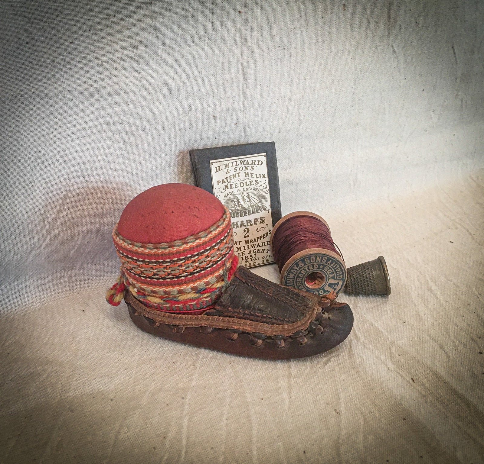 Vintage Leather Shoe with Pin Cushion