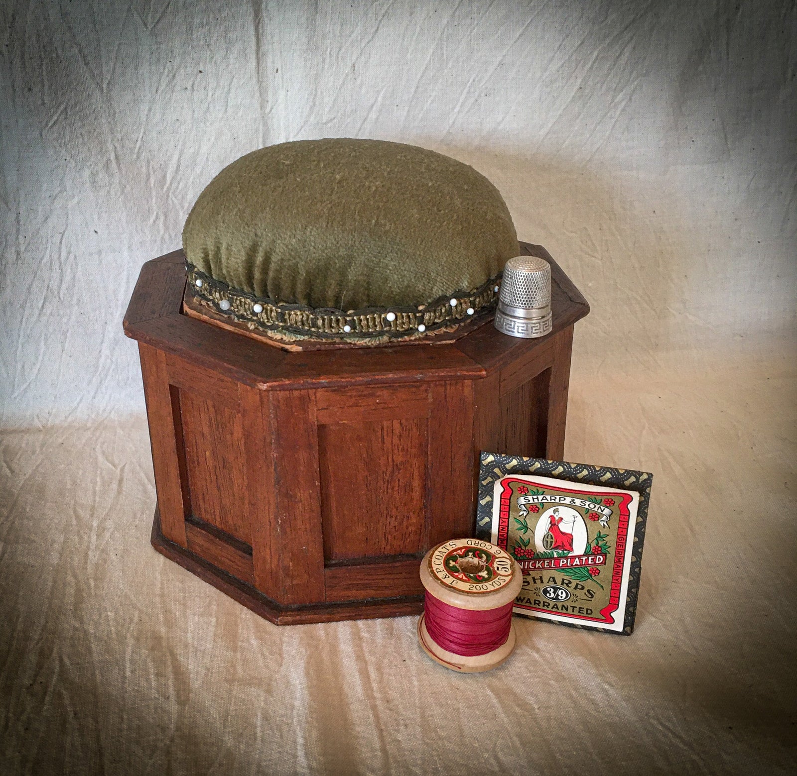 1883 Sewing Box with Velvet Pin Cushion
